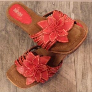 Vintage Leather Wood Clog Kitten Heel Slide Sandal 7.5